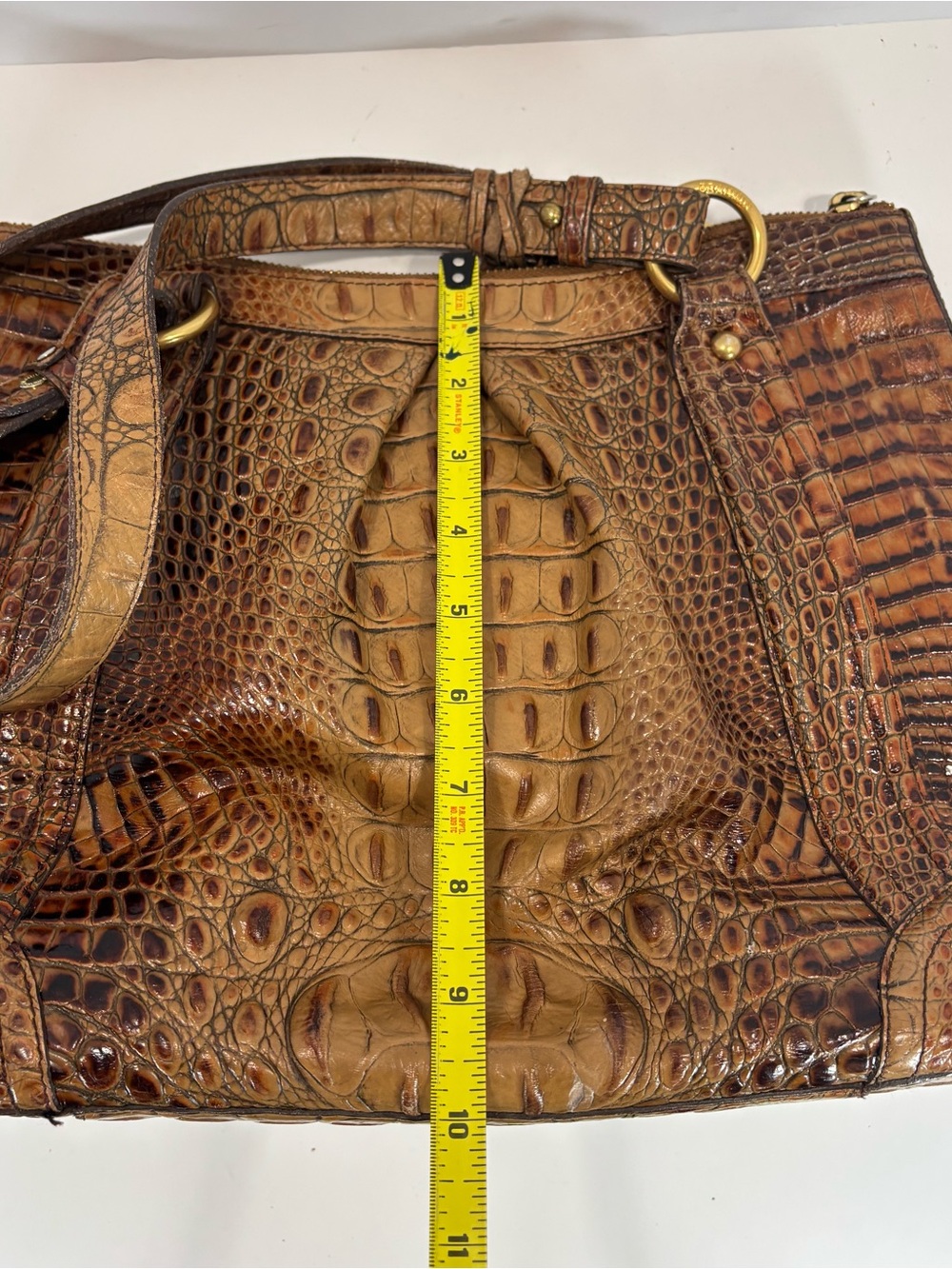 Brahmin Tan Belinda Croc Leather Embossed Hobo Bag Purse Designer Dual Pockets - Picture 8 of 12